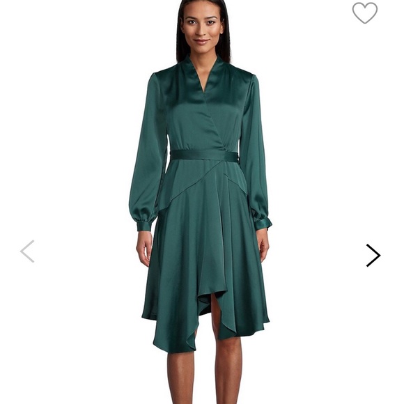 Gabby Skye green satin faux wrap dress with asymmetric hem - Picture 9 of 10